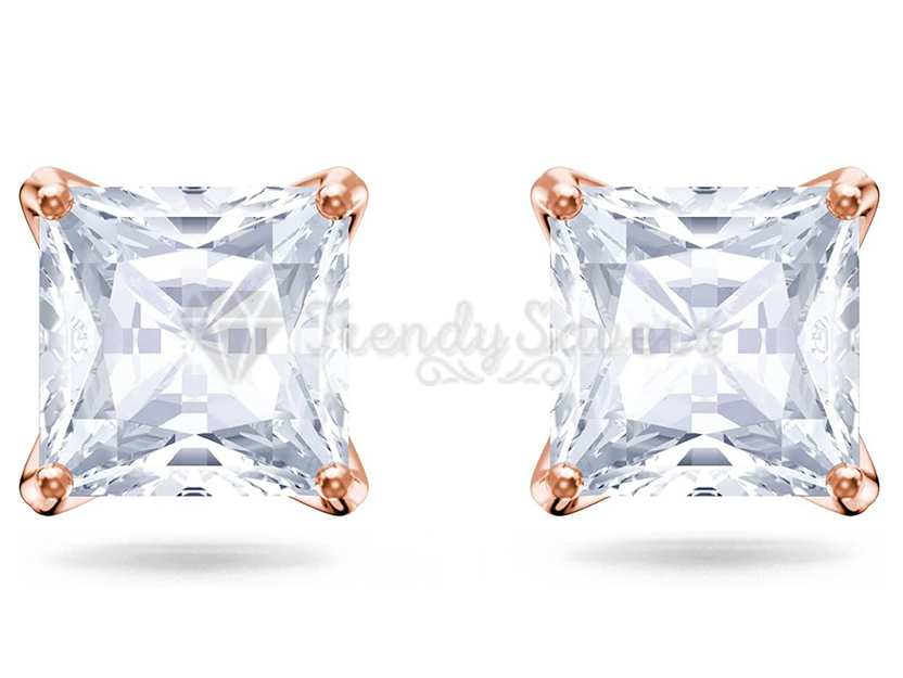 18ct Rose Gold Plated Crystal Cubic Zirconia Square Shaped Stud Earrings Jewelry
