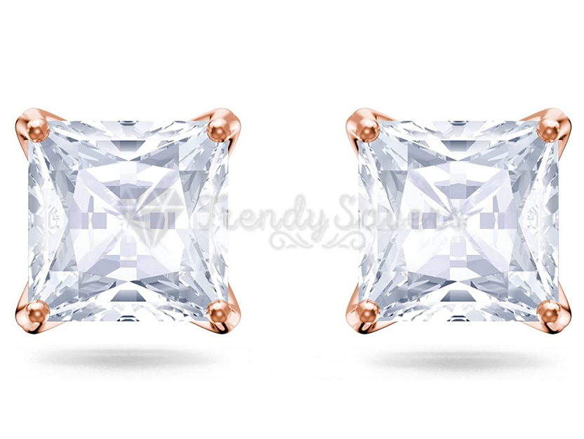 18ct Rose Gold Plated Crystal Cubic Zirconia Square Shaped Stud Earrings Jewelry