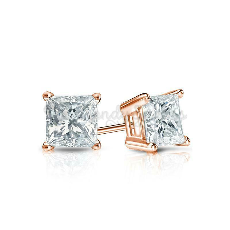 18ct Rose Gold Plated Crystal Cubic Zirconia Square Shaped Stud Earrings Jewelry