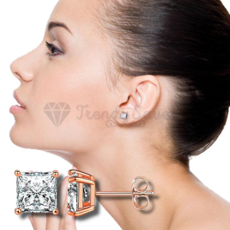 6MM Rose Gold Plated Cubic Zirconia Ear Studs Earrings Fashion Women UK Jewelry