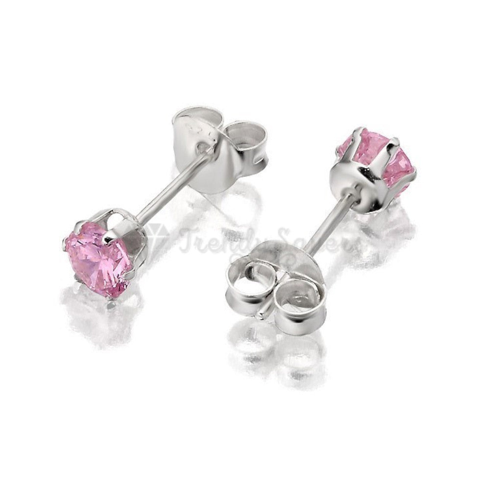 316L Surgical Steel 4MM Crystal Tiny Small Pink CZ Ear Studs Round Stud Earrings
