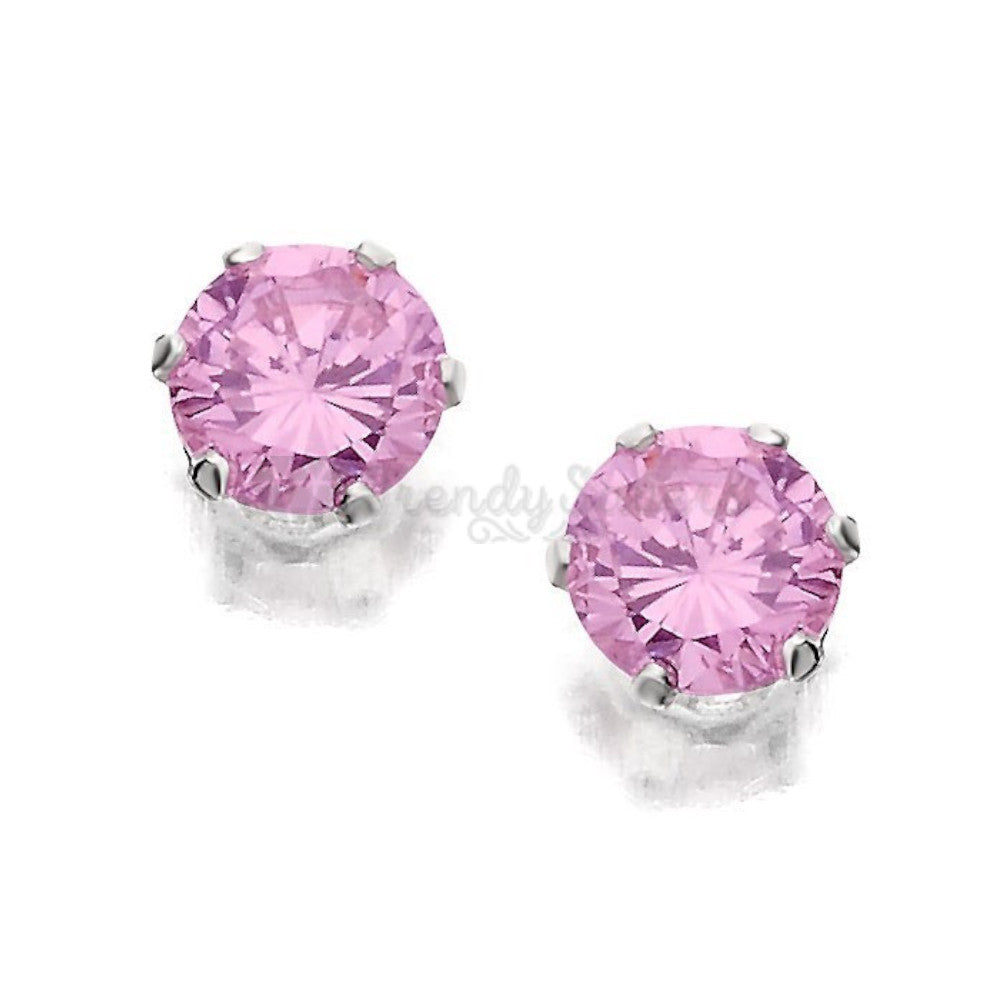 316L Surgical Steel 4MM Crystal Tiny Small Pink CZ Ear Studs Round Stud Earrings