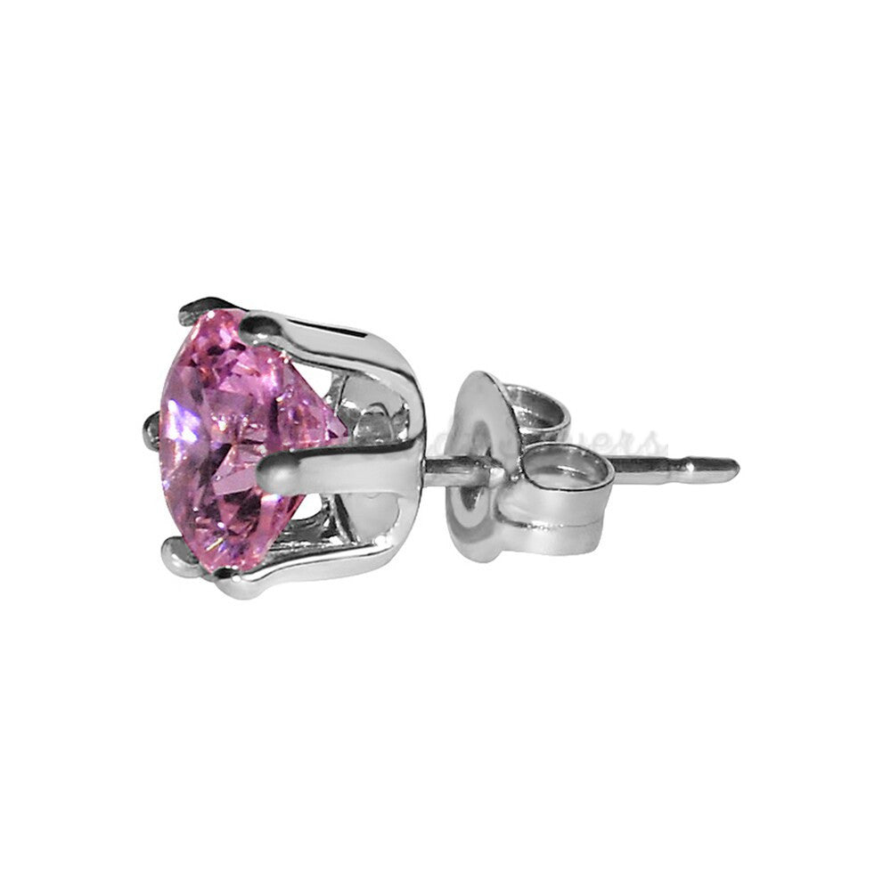 316L Surgical Steel 4MM Crystal Tiny Small Pink CZ Ear Studs Round Stud Earrings