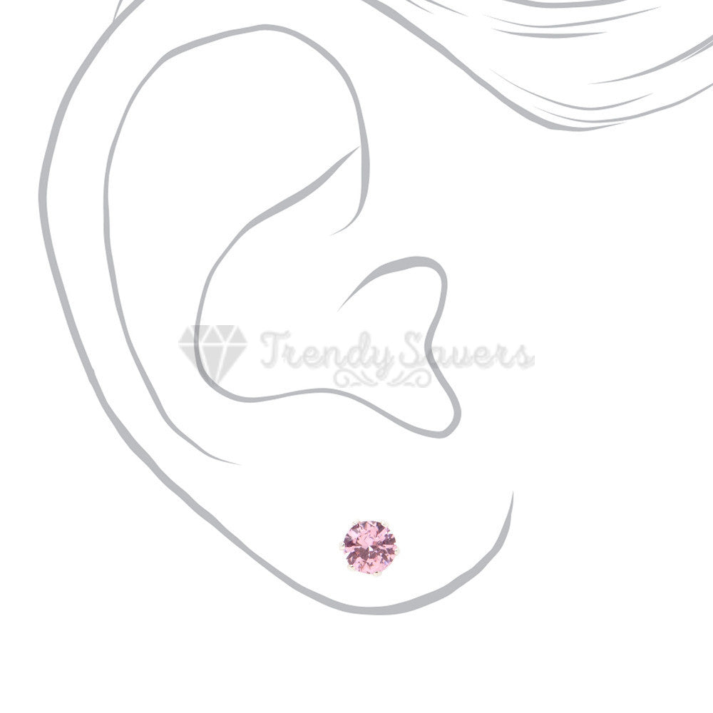 316L Surgical Steel 4MM Crystal Tiny Small Pink CZ Ear Studs Round Stud Earrings