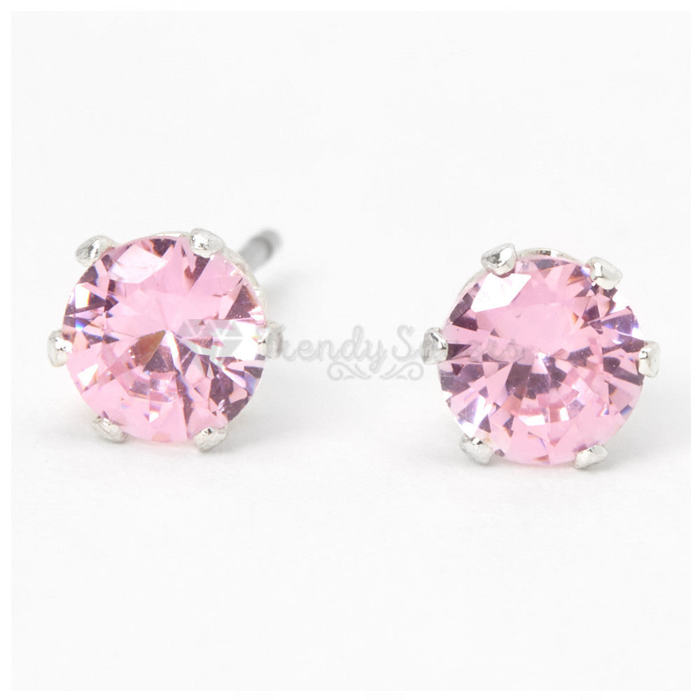 316L Surgical Steel 4MM Crystal Tiny Small Pink CZ Ear Studs Round Stud Earrings