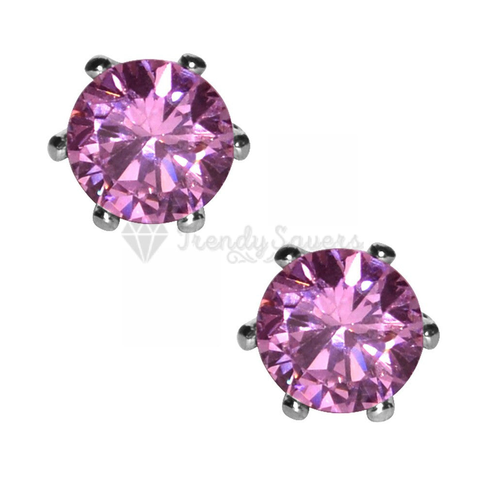 316L Surgical Steel 4MM Crystal Tiny Small Pink CZ Ear Studs Round Stud Earrings