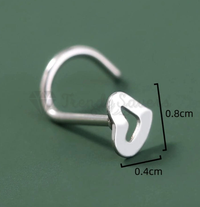 1x Silver Tone Heart Love Style Curved Pin Nose Stud Nail Earrings Body Piercing