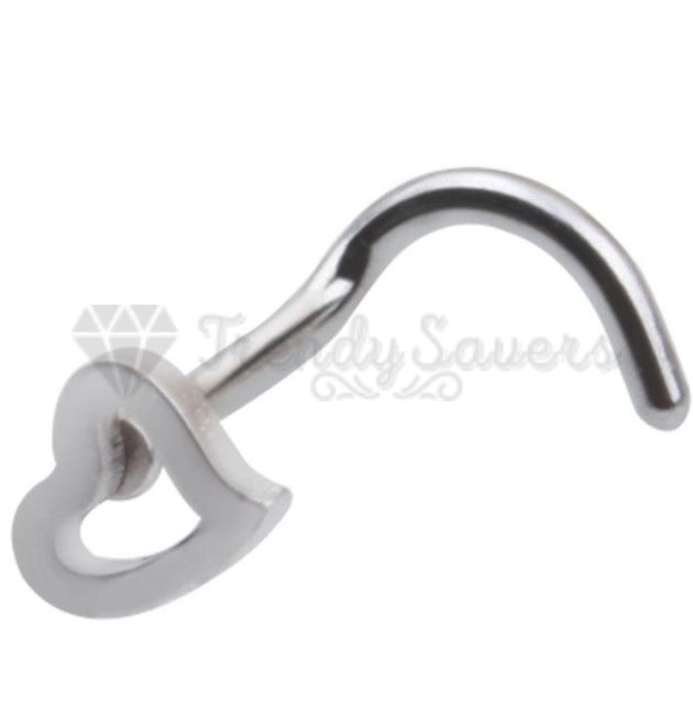 1x Silver Tone Heart Love Style Curved Pin Nose Stud Nail Earrings Body Piercing