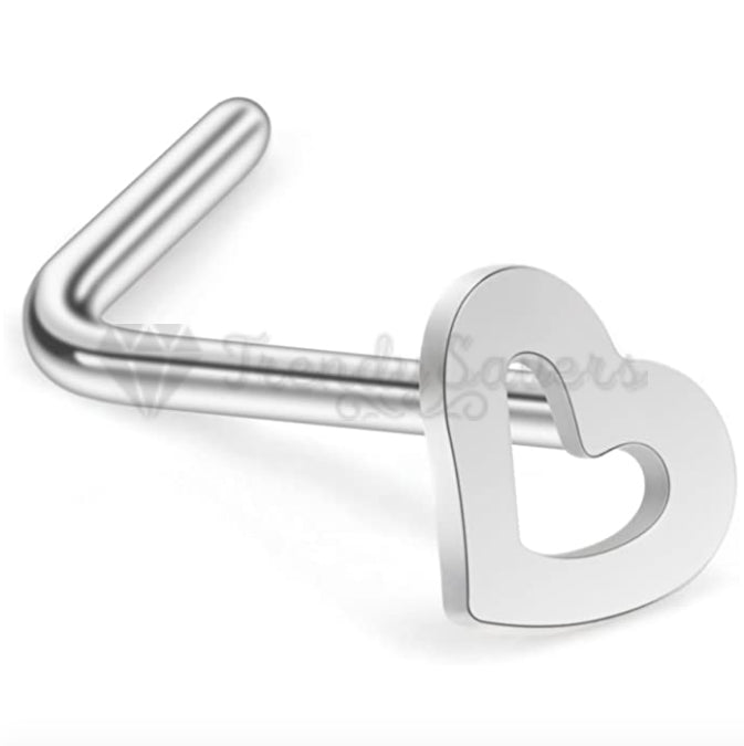 1x Silver Tone Heart Love Style Curved Pin Nose Stud Nail Earrings Body Piercing