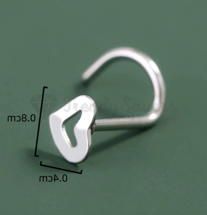1x Silver Tone Heart Love Style Curved Pin Nose Stud Nail Earrings Body Piercing