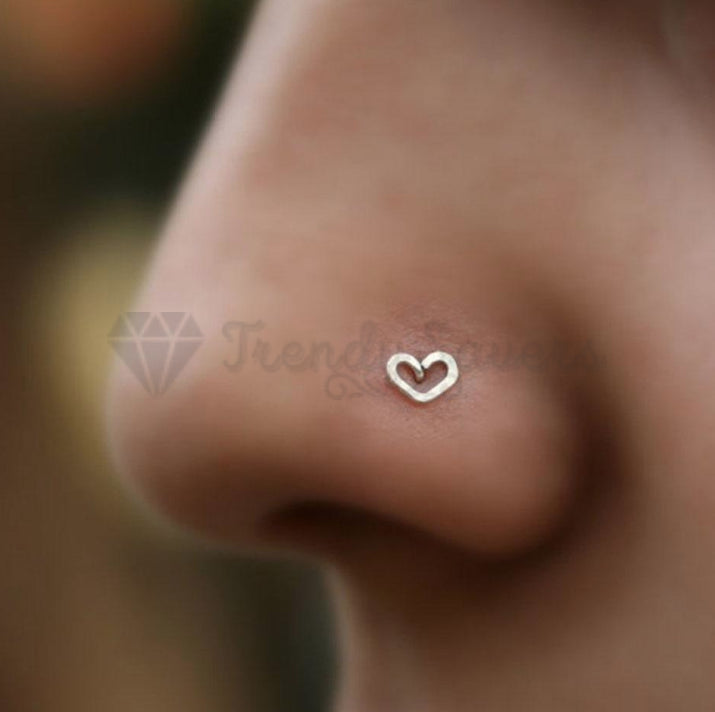 1x Silver Tone Heart Love Style Curved Pin Nose Stud Nail Earrings Body Piercing
