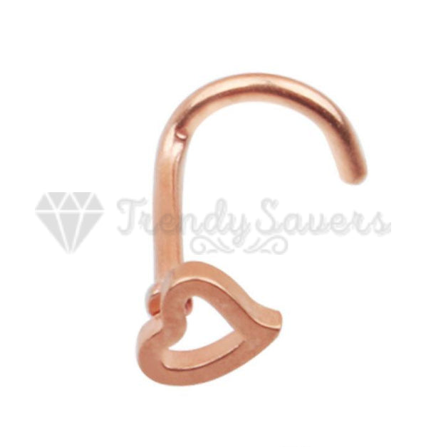 1x Rose Gold Plated Surgical Steel Heart Shaped Ear Nose Piercing Studs Jewelry