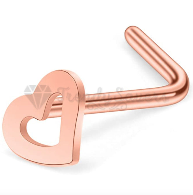 1x Rose Gold Plated Surgical Steel Heart Shaped Ear Nose Piercing Studs Jewelry