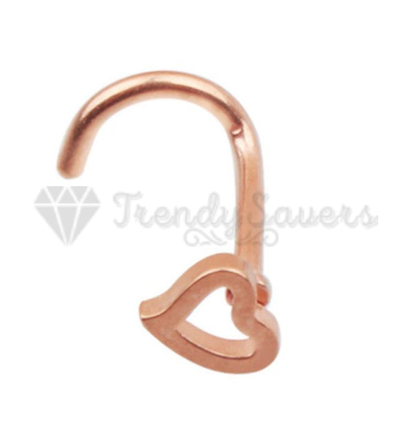 1x Rose Gold Plated Surgical Steel Heart Shaped Ear Nose Piercing Studs Jewelry