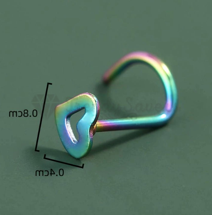 1x Surgical Steel Rainbow Open Heart Stud Cartilage Ear Nose Ring Body Piercings