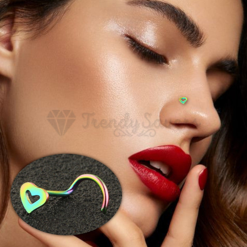 1x Surgical Steel Rainbow Open Heart Stud Cartilage Ear Nose Ring Body Piercings
