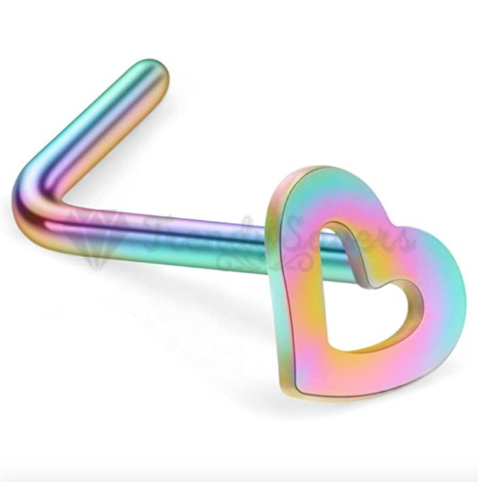 1x Surgical Steel Rainbow Open Heart Stud Cartilage Ear Nose Ring Body Piercings