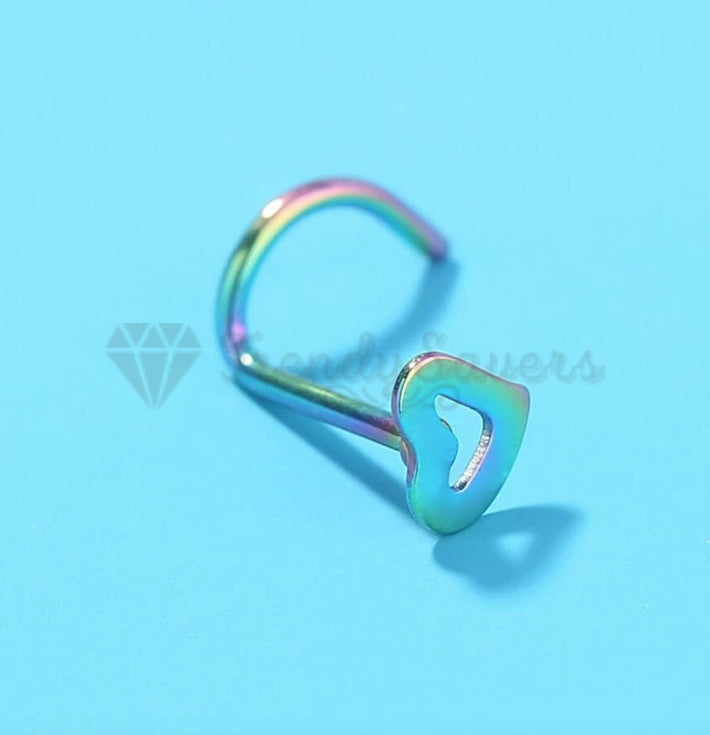 1x Surgical Steel Rainbow Open Heart Stud Cartilage Ear Nose Ring Body Piercings