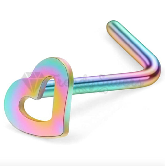 1x Surgical Steel Rainbow Open Heart Stud Cartilage Ear Nose Ring Body Piercings