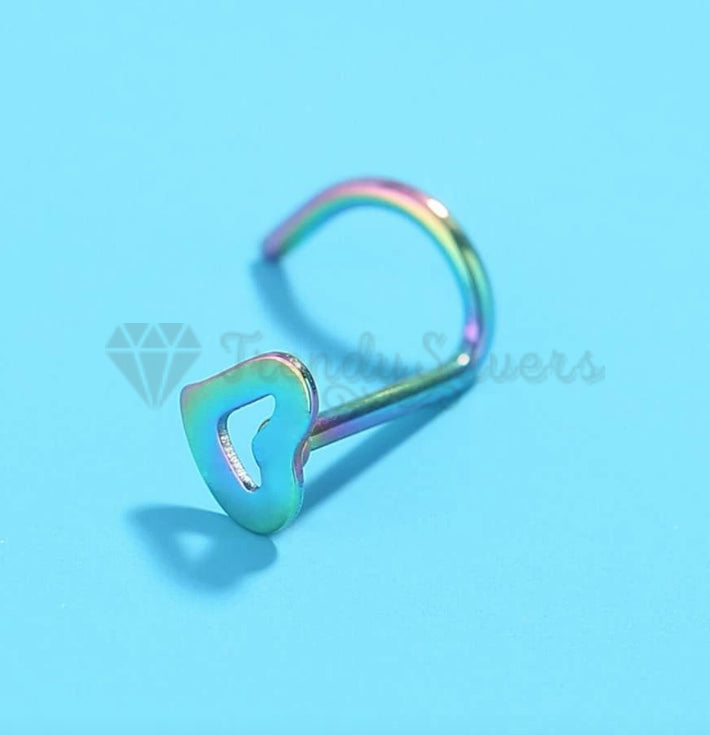 1x Surgical Steel Rainbow Open Heart Stud Cartilage Ear Nose Ring Body Piercings