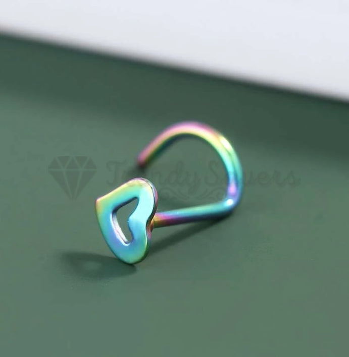 1x Surgical Steel Rainbow Open Heart Stud Cartilage Ear Nose Ring Body Piercings