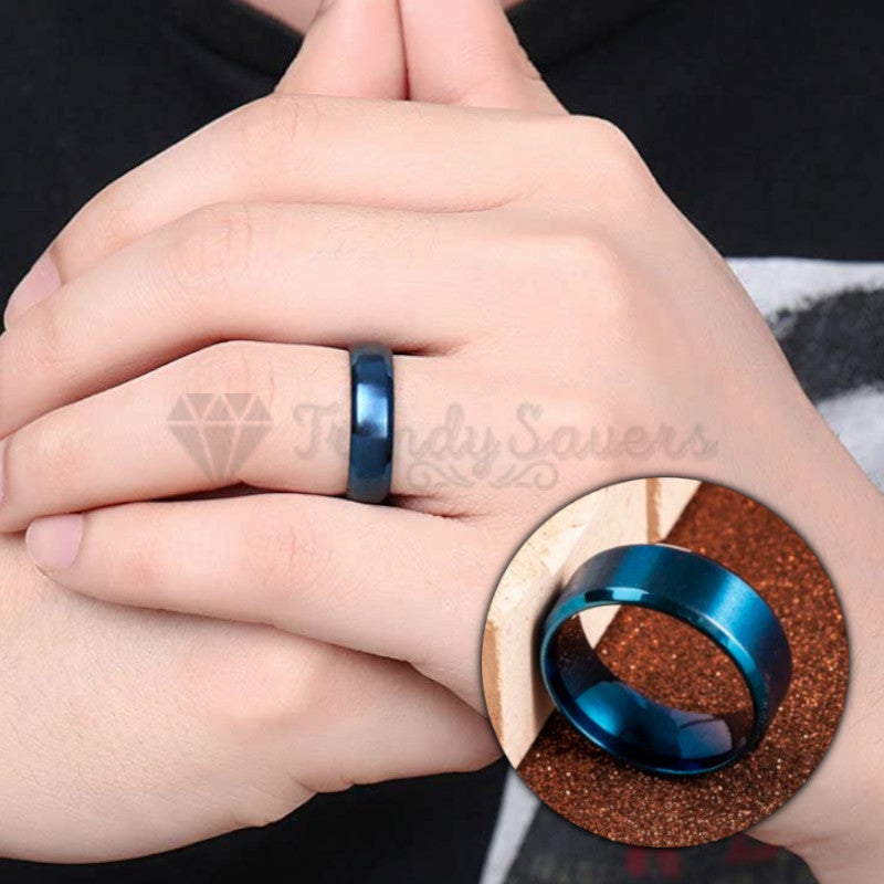 Titanium Steel Blue Polished Domed Wedding Engagement Ring Band Size 8 (18mm) Q