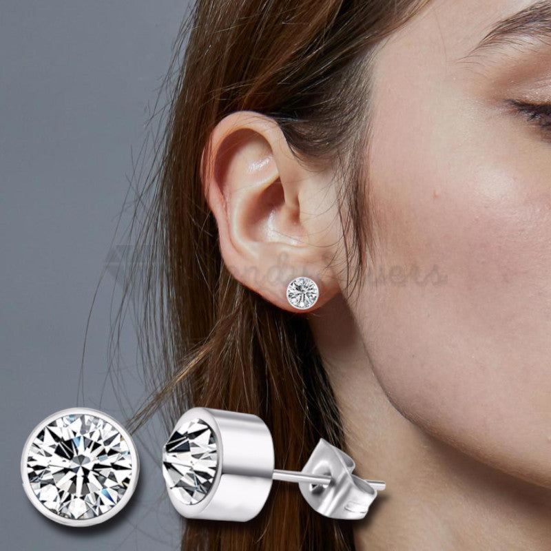 6MM Wide Solitaire Cubic Zirconia Bezel Ear Piercing Stud Earrings Sleeper Studs