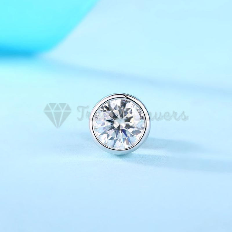 6MM Wide Solitaire Cubic Zirconia Bezel Ear Piercing Stud Earrings Sleeper Studs