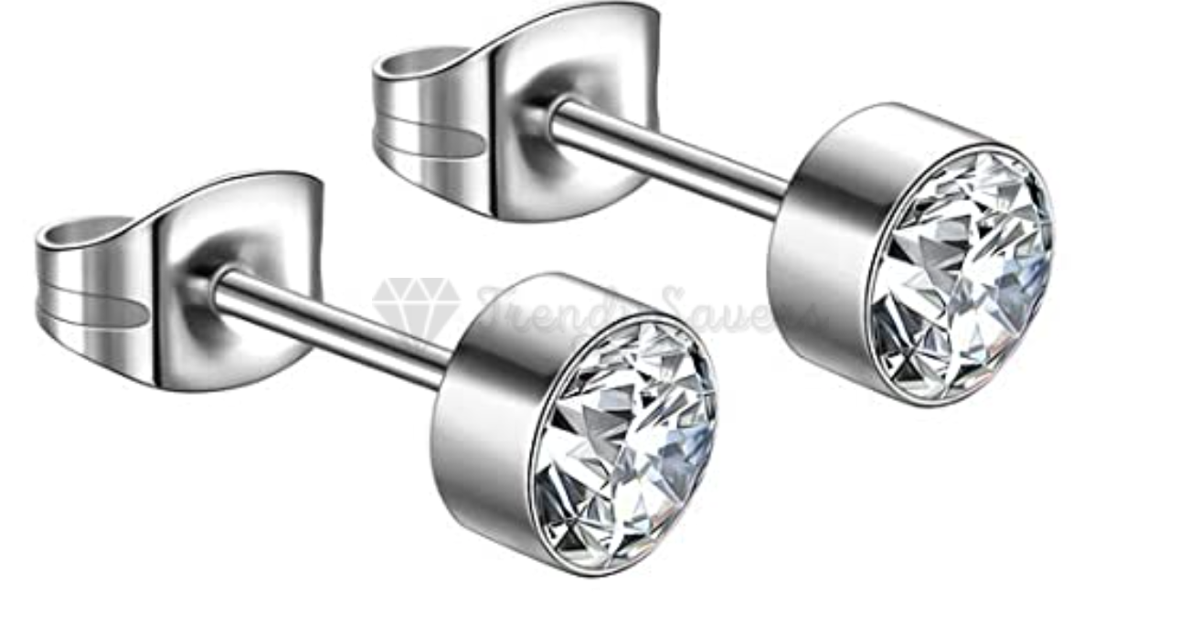 6MM Wide Solitaire Cubic Zirconia Bezel Ear Piercing Stud Earrings Sleeper Studs