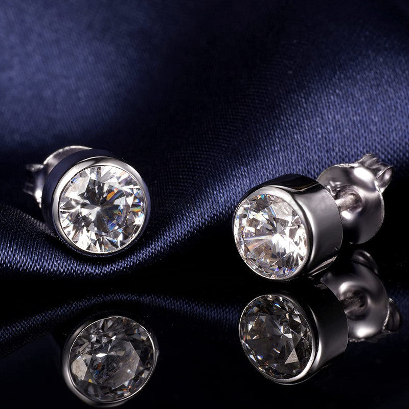 6MM Wide Solitaire Cubic Zirconia Bezel Ear Piercing Stud Earrings Sleeper Studs