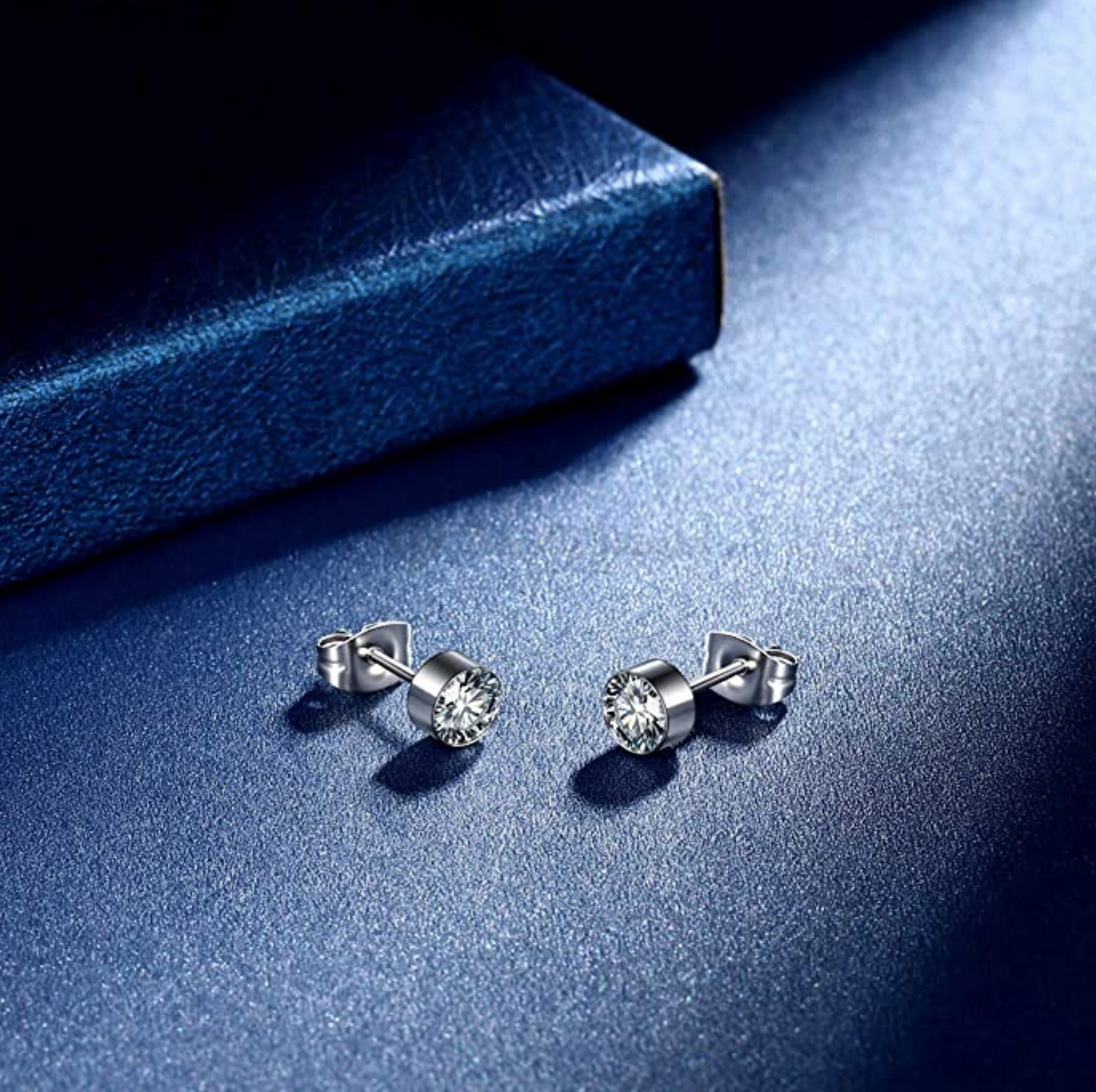 6MM Wide Solitaire Cubic Zirconia Bezel Ear Piercing Stud Earrings Sleeper Studs