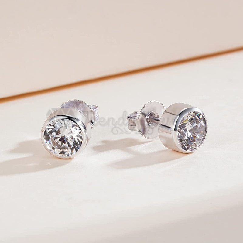 6MM Wide Solitaire Cubic Zirconia Bezel Ear Piercing Stud Earrings Sleeper Studs