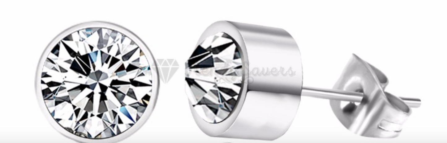 6MM Wide Solitaire Cubic Zirconia Bezel Ear Piercing Stud Earrings Sleeper Studs