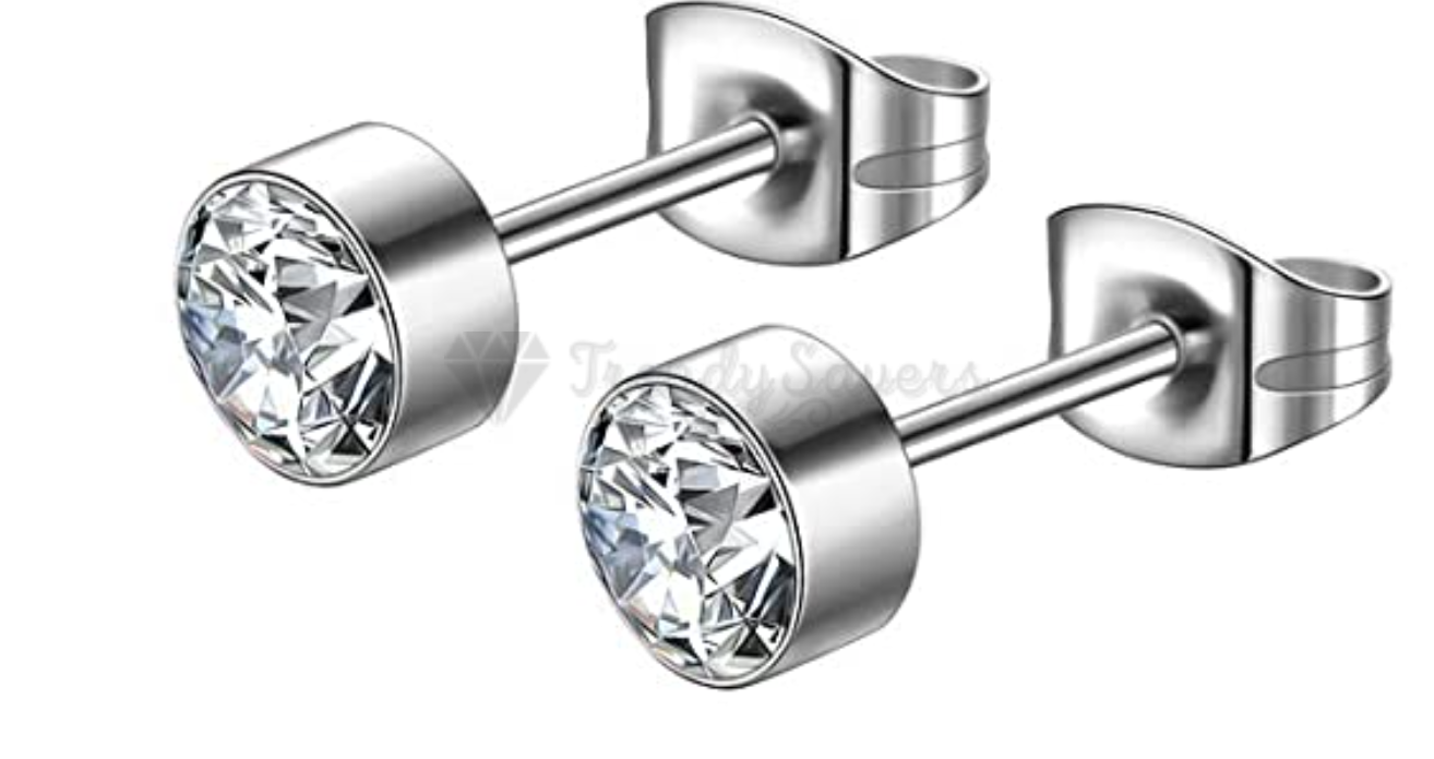 6MM Wide Solitaire Cubic Zirconia Bezel Ear Piercing Stud Earrings Sleeper Studs