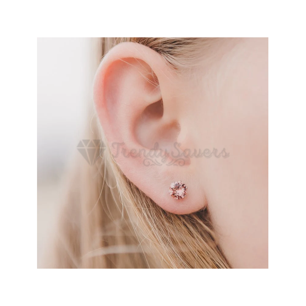 6MM Pair Stainless Steel Champagne CZ Piercing Studs Round Stud Earrings Jewelry