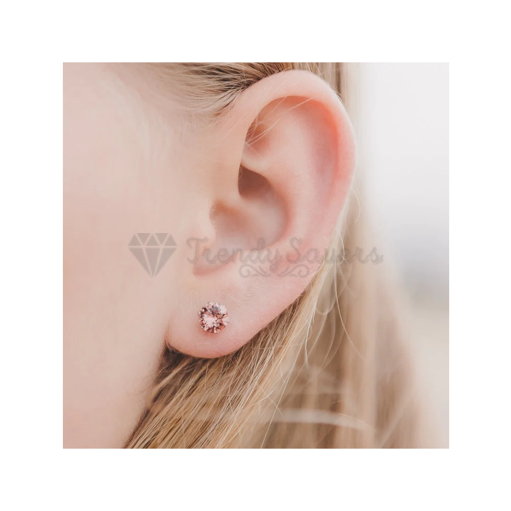 6MM Pair Stainless Steel Champagne CZ Piercing Studs Round Stud Earrings Jewelry