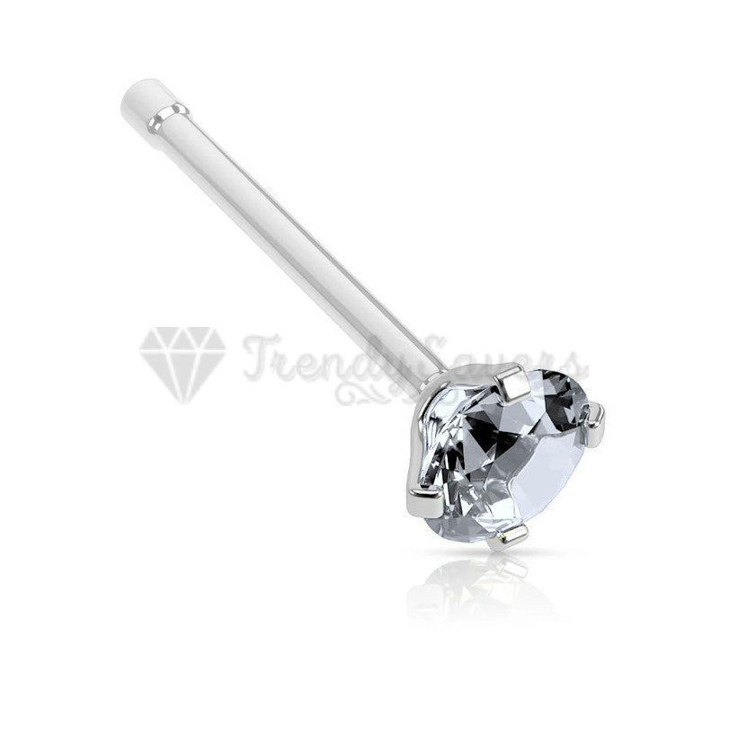 3MM Round Small Cubic Zirconia White Crystal Nose Ring Studs Stud Bar Piercing