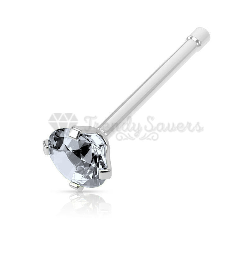 3MM Round Small Cubic Zirconia White Crystal Nose Ring Studs Stud Bar Piercing