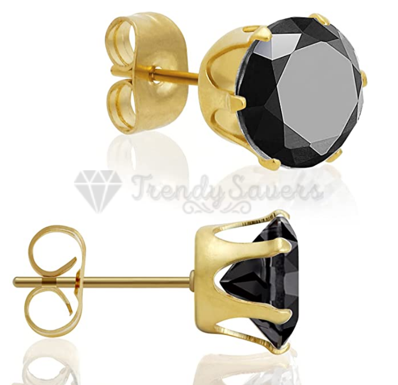 316L Surgical Steel Round 7MM Black Ear Stud Earrings Fashion Women UK Jewelry