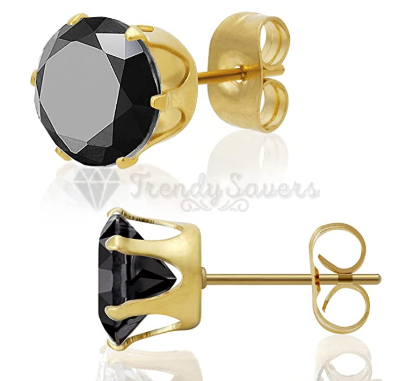 316L Surgical Steel Round 7MM Black Ear Stud Earrings Fashion Women UK Jewelry