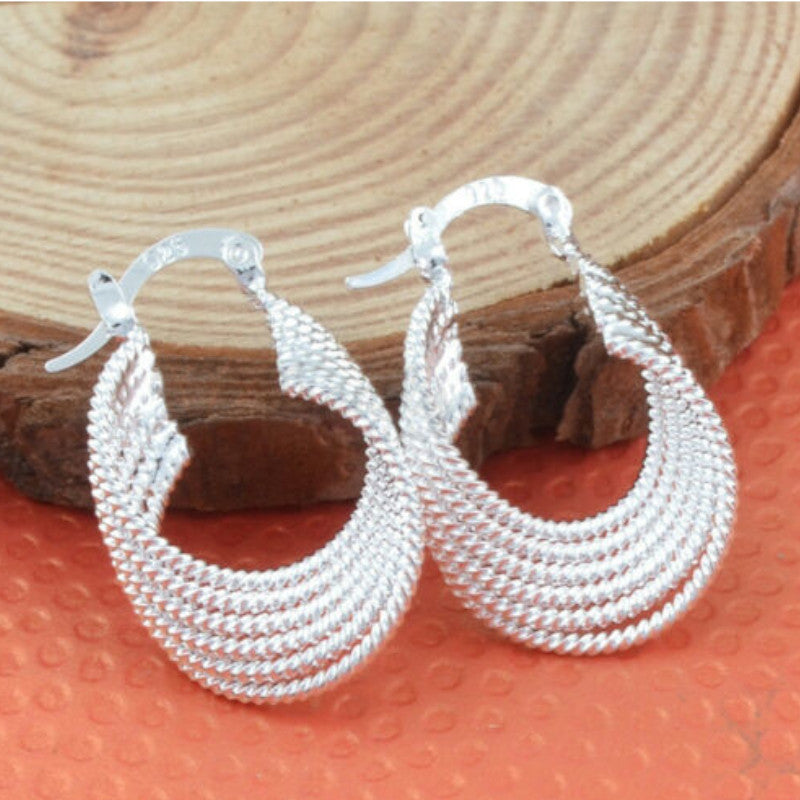 Hypoallergenic 925 Sterling Silver Plated Twisted Pearl Design Hoop Stud Fashion Trend Earrings