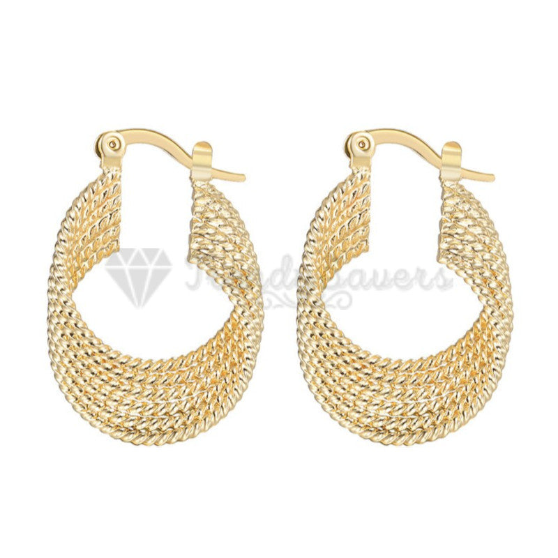 Hypoallergenic 925 Sterling Silver Plated Gold Twisted Pearl Design Hoop Stud Fashion Trend Earrings