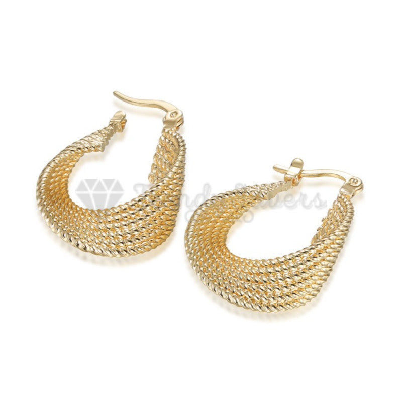 Hypoallergenic 925 Sterling Silver Plated Gold Twisted Pearl Design Hoop Stud Fashion Trend Earrings