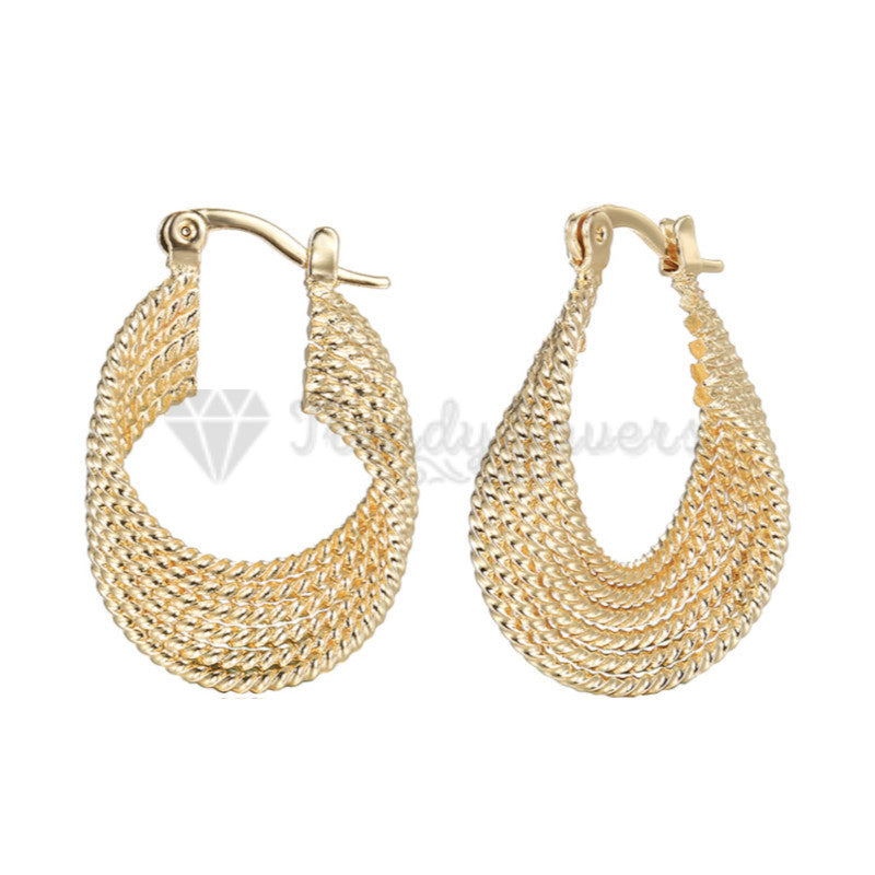 Hypoallergenic 925 Sterling Silver Plated Gold Twisted Pearl Design Hoop Stud Fashion Trend Earrings