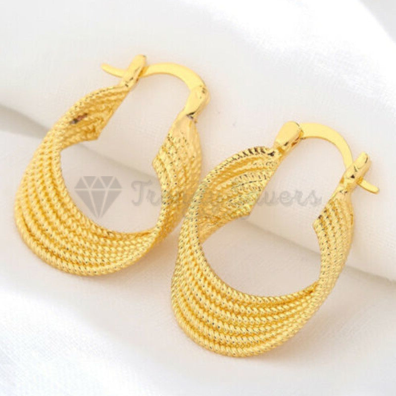 Hypoallergenic 925 Sterling Silver Plated Gold Twisted Pearl Design Hoop Stud Fashion Trend Earrings