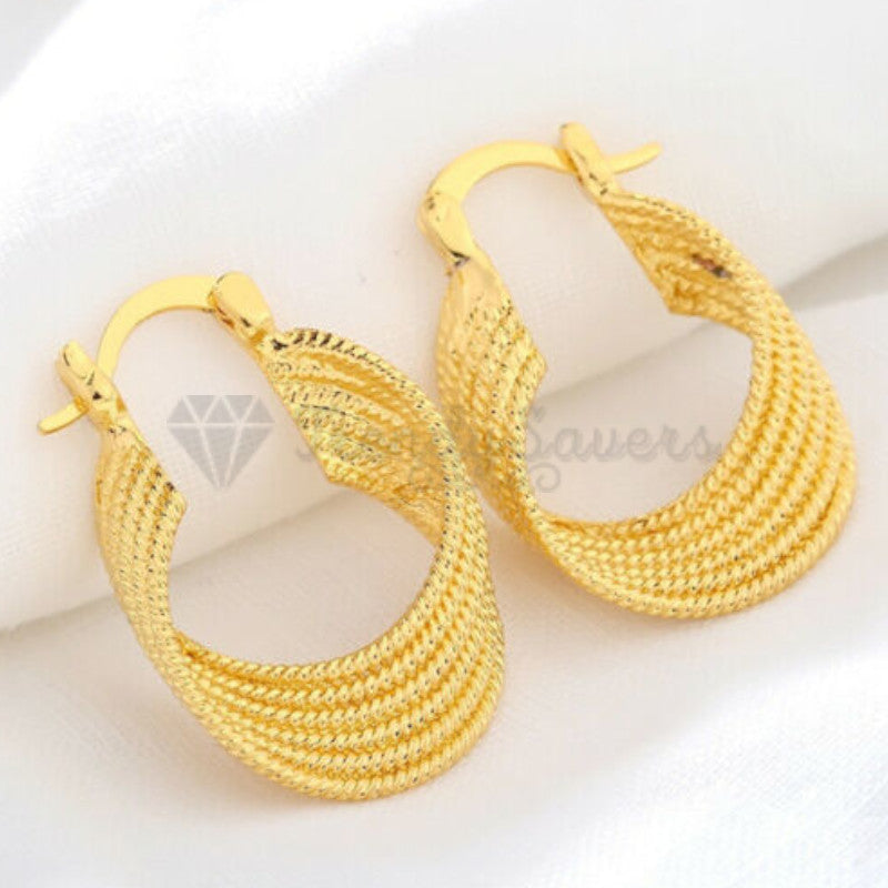 Hypoallergenic 925 Sterling Silver Plated Gold Twisted Pearl Design Hoop Stud Fashion Trend Earrings