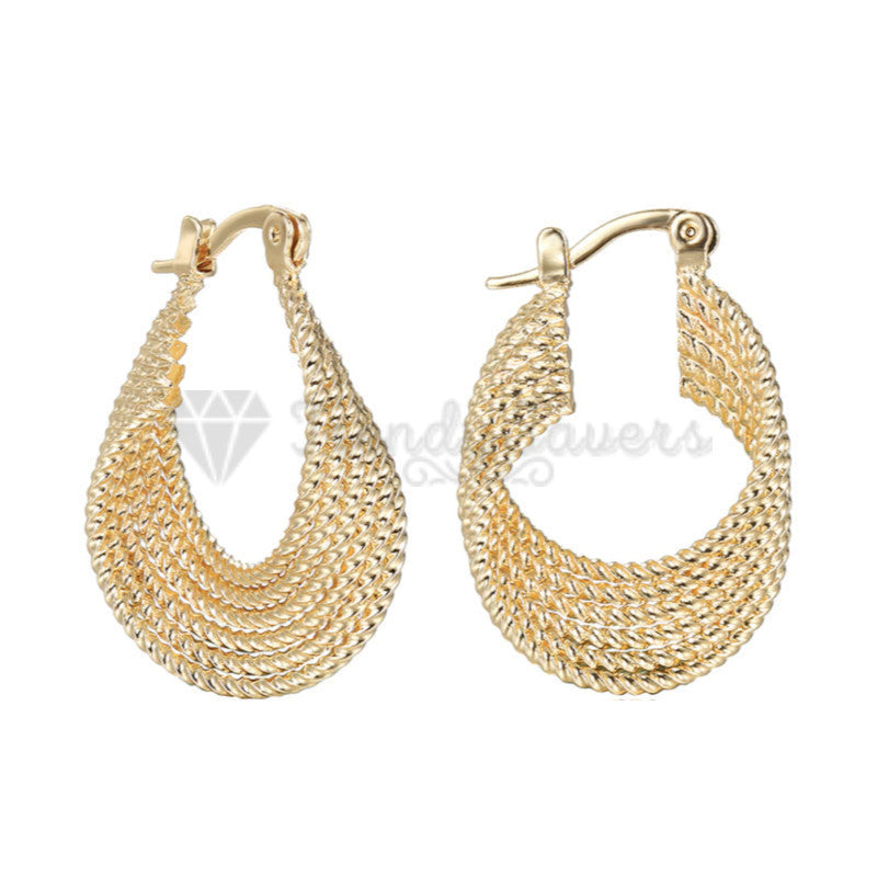 Hypoallergenic 925 Sterling Silver Plated Gold Twisted Pearl Design Hoop Stud Fashion Trend Earrings