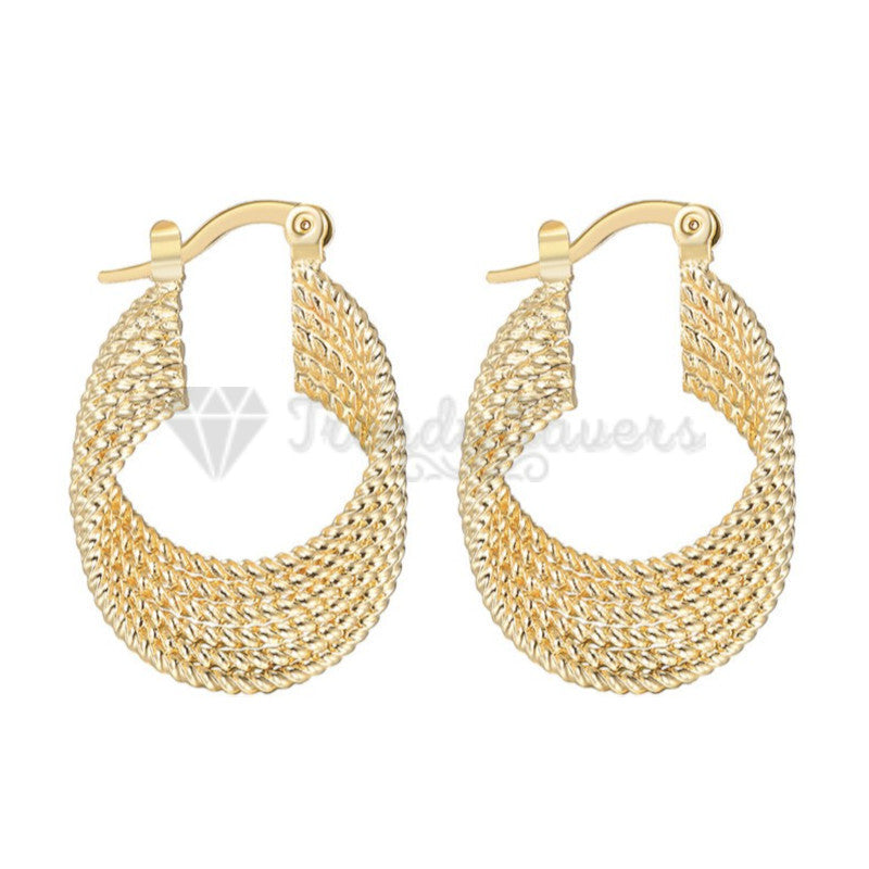 Hypoallergenic 925 Sterling Silver Plated Gold Twisted Pearl Design Hoop Stud Fashion Trend Earrings