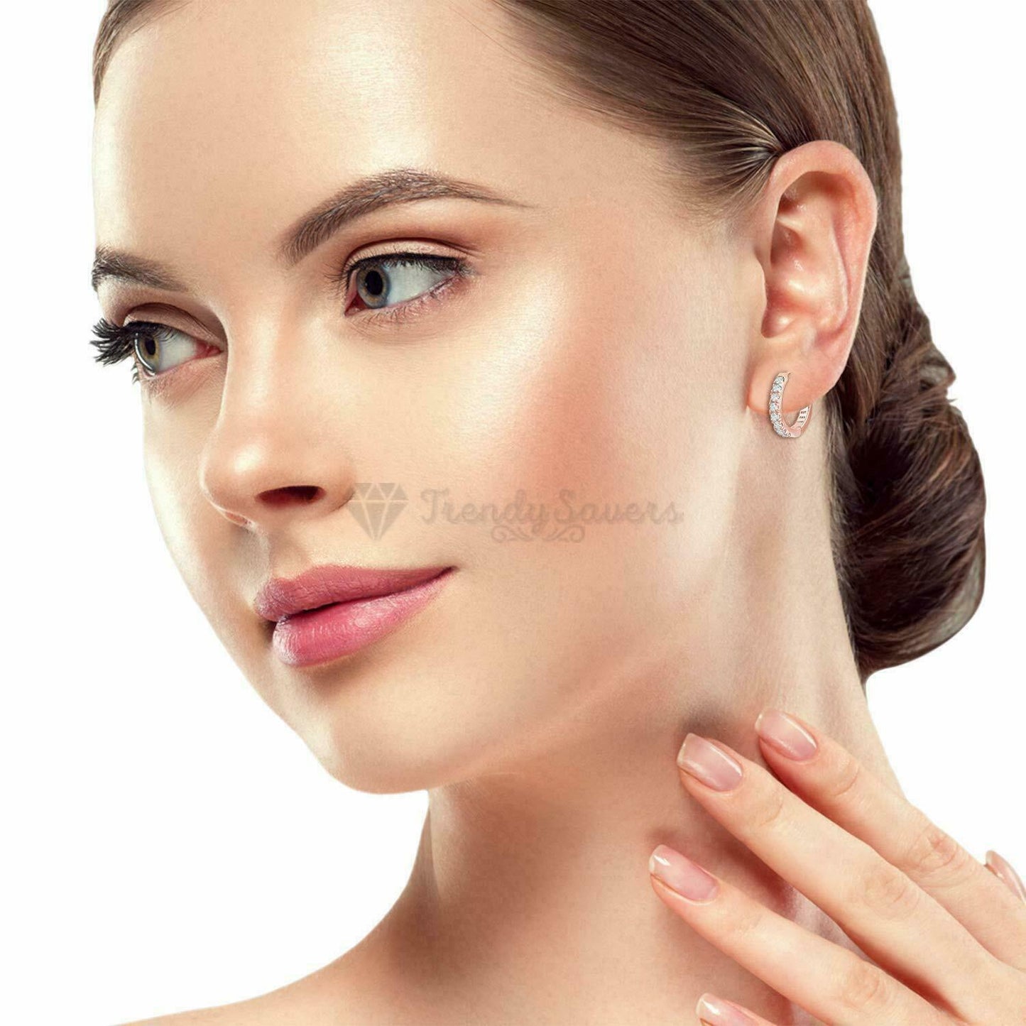 18ct Rose Gold Plated Cubic Zirconia Small Sleeper Hoops Huggie Hinged Earrings