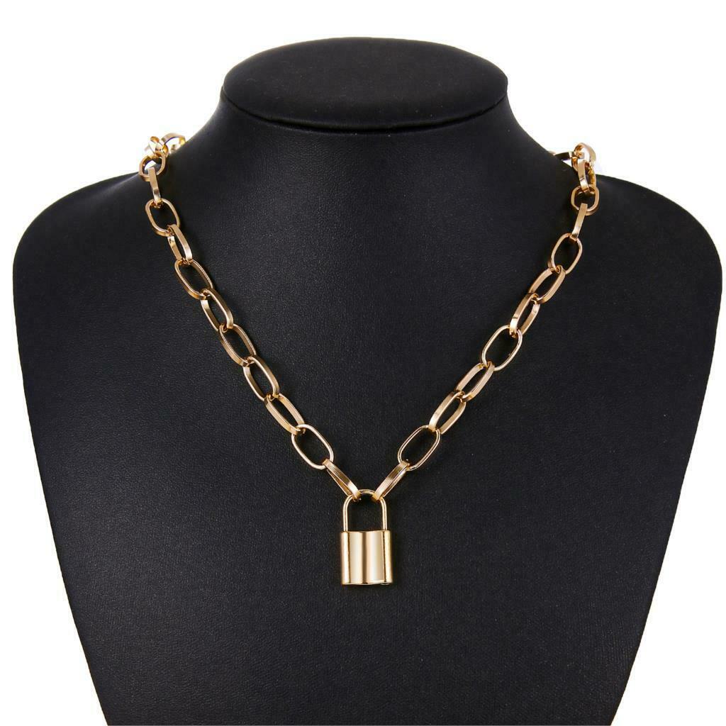 Padlock Charm Pendant Paperclip Link Chain Stainless Steel Gold Filled Necklace